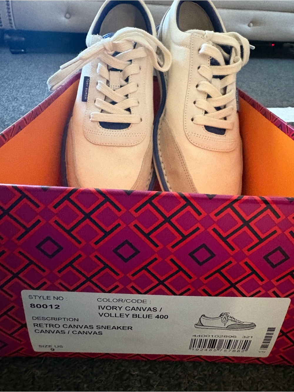 Tory Burch Retro Canvas Sneakers - Ivory with Blue Accents